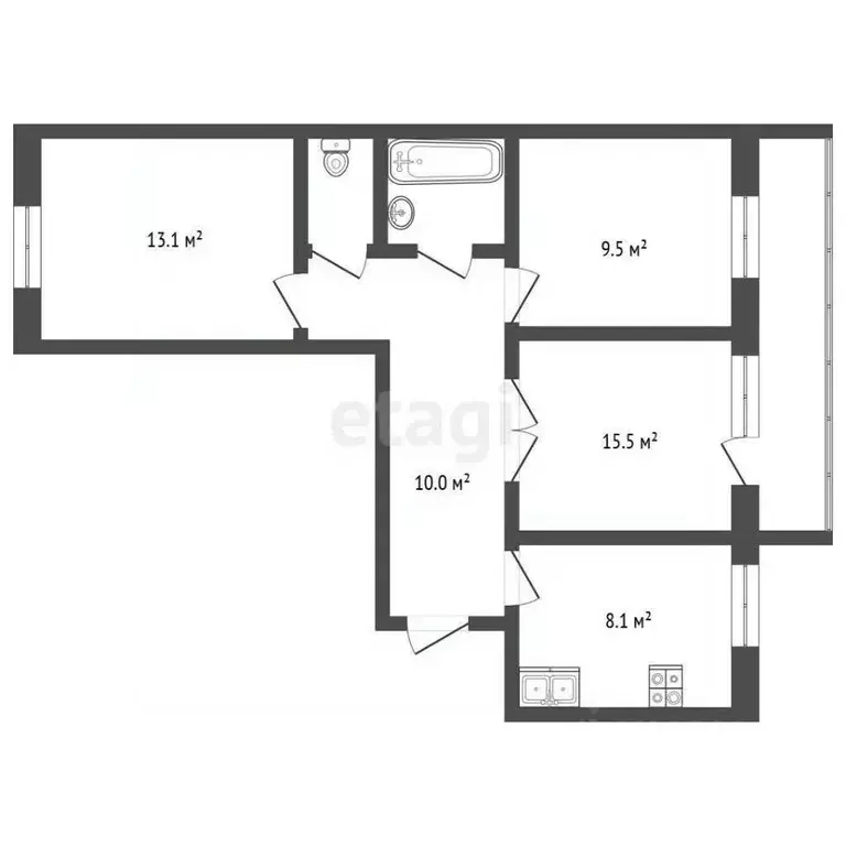3-к кв. Башкортостан, Стерлитамак ул. Артема, 23 (61.5 м) - Фото 1