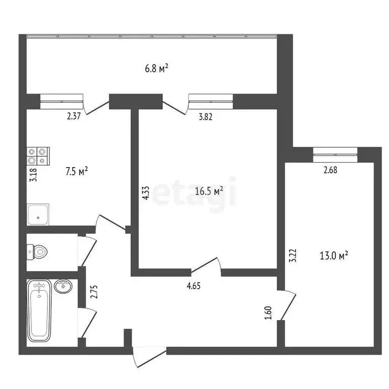 2-комнатная квартира: Тюмень, улица Червишевский Тракт, 15/1 (51.8 м) - Фото 0
