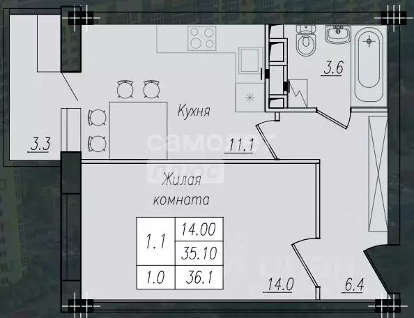 1-к кв. Курская область, Курск ул. Энгельса, 158 (36.8 м) - Фото 1