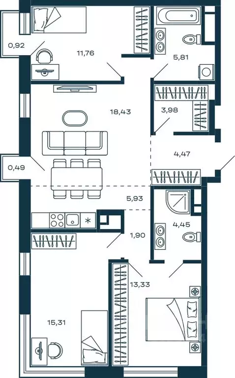 3-к кв. Московская область, Красногорск Центральная ул., 68А (85.8 м) - Фото 0
