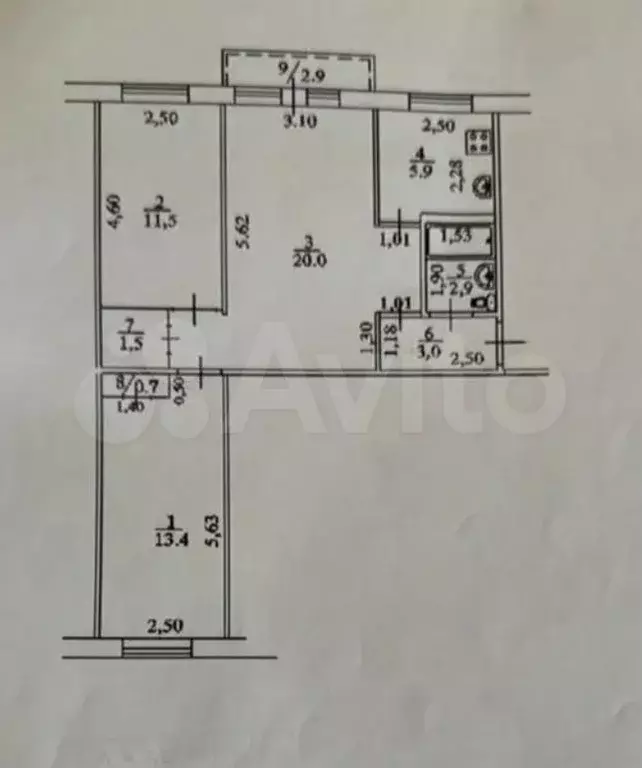 3-к. квартира, 59 м, 2/5 эт. - Фото 0