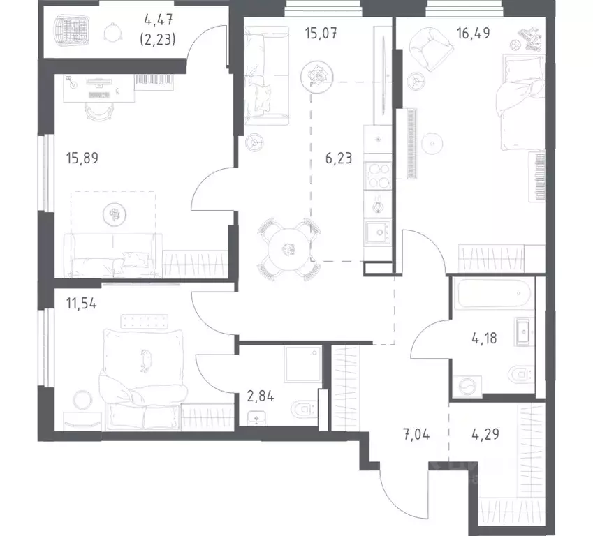 3-к кв. Башкортостан, Уфа ул. Минигали Губайдуллина, 8к9 (85.8 м) - Фото 1
