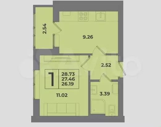 1-к. квартира, 28,7 м, 2/8 эт. - Фото 1