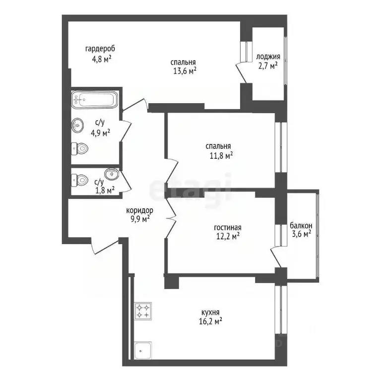 3-к кв. Башкортостан, Уфа Айская ул., 61 (83.3 м) - Фото 2
