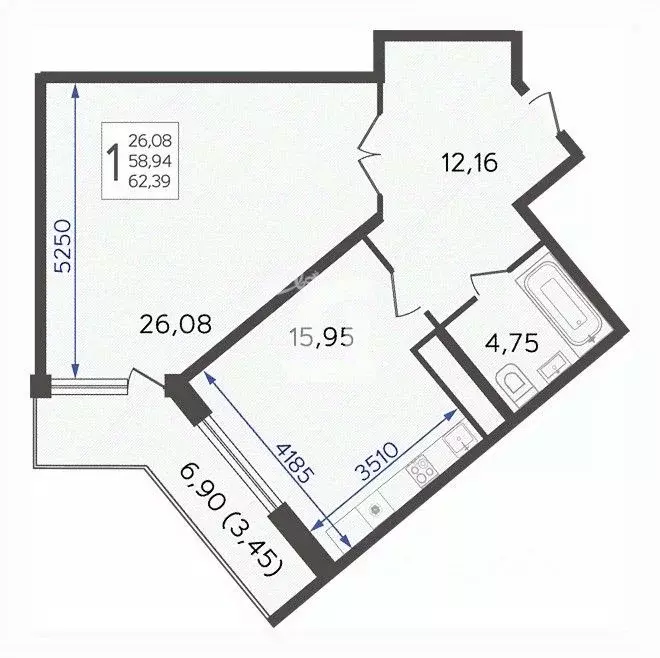 1-к кв. Краснодарский край, Краснодар ул. Имени Дзержинского, 95 (62.4 ... - Фото 1