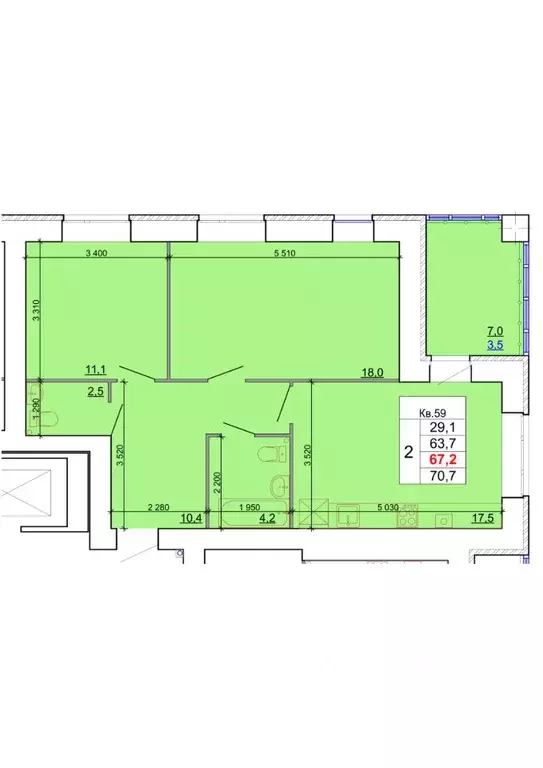 2-к кв. Костромская область, Кострома Кинешемское ш., 88 (67.2 м) - Фото 0