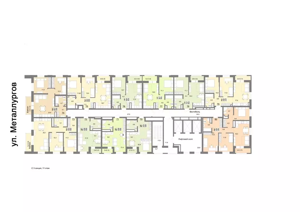 3-к квартира, 76.7 м - Фото 1