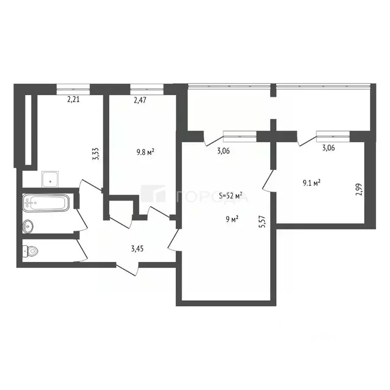 3-к кв. Кемеровская область, Новокузнецк ул. Новоселов, 11 (52.0 м) - Фото 2