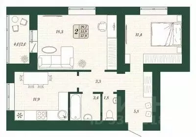 2-к кв. Самарская область, Волжский район, Смышляевка городское ... - Фото 1