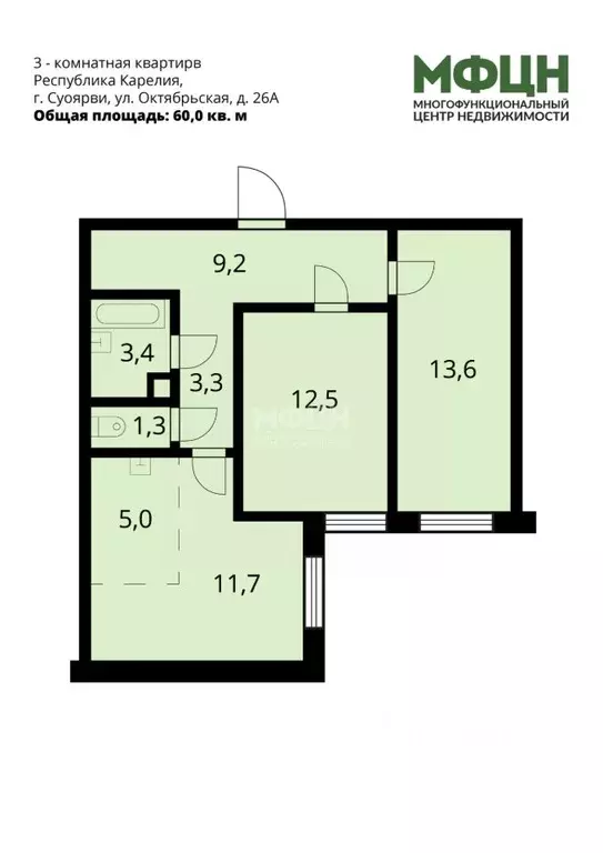 3-к кв. Карелия, Суоярви Октябрьская ул., 26А (60.0 м) - Фото 2