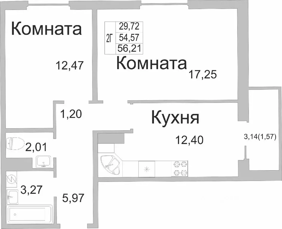 2-к кв. Псковская область, Псков ул. Юности, 22 (55.76 м) - Фото 0