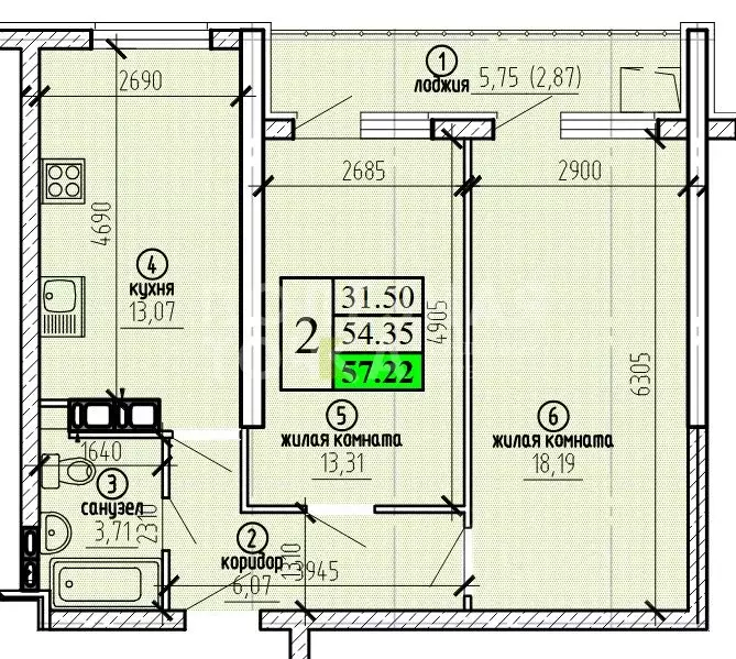 2-к кв. Самарская область, Самара ул. Советской Армии, 91 (57.22 м) - Фото 2