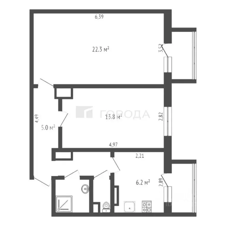 2-к кв. Новосибирская область, Новосибирск ул. Титова, 9 (54.2 м) - Фото 1