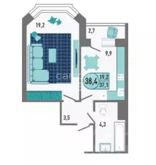 1-к кв. Липецкая область, Липецк Минская ул., 4Ак1 (38.4 м) - Фото 2