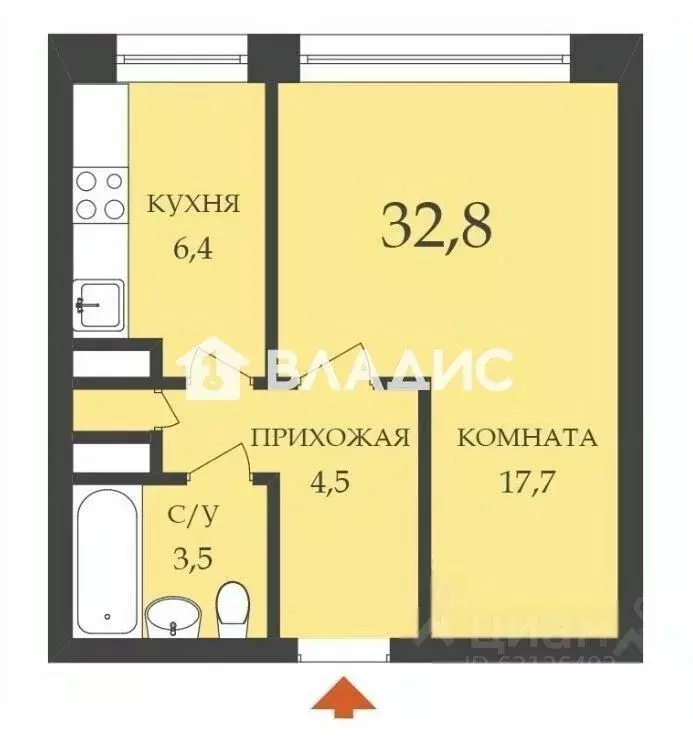 1-к кв. Санкт-Петербург Витебский просп., 19К2 (32.8 м) - Фото 2