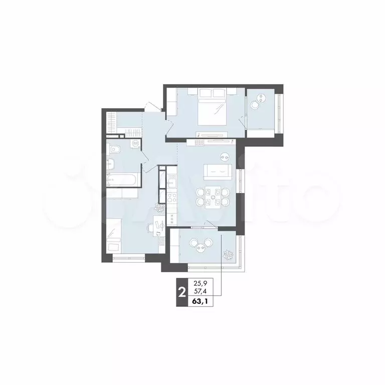2-к. квартира, 63,1 м, 13/17 эт. - Фото 1