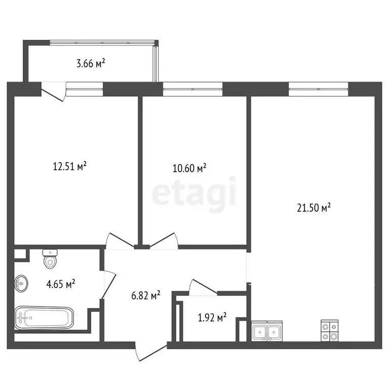2-комнатная квартира: Тюмень, улица Фармана Салманова, 14 (58 м) - Фото 1