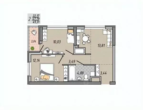 2-к кв. Свердловская область, Екатеринбург ул. Печатников (49.31 м) - Фото 1
