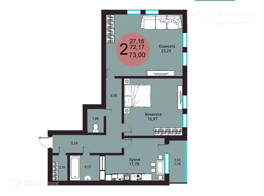 Продаётся 2-к квартира, 73.93 м - Фото 1