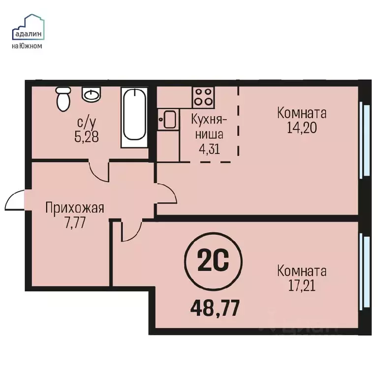 2-к кв. Алтайский край, Барнаул городской округ, Южный рп  (48.77 м) - Фото 0