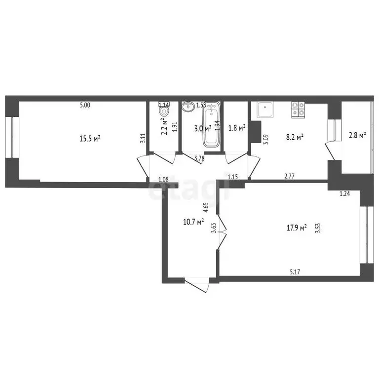 2-комнатная квартира: Тюмень, Магаданская улица, 13 (59.3 м) - Фото 1