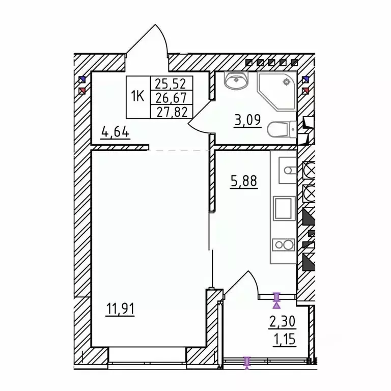 1-к кв. Калининградская область, Зеленоградск  (27.82 м) - Фото 1