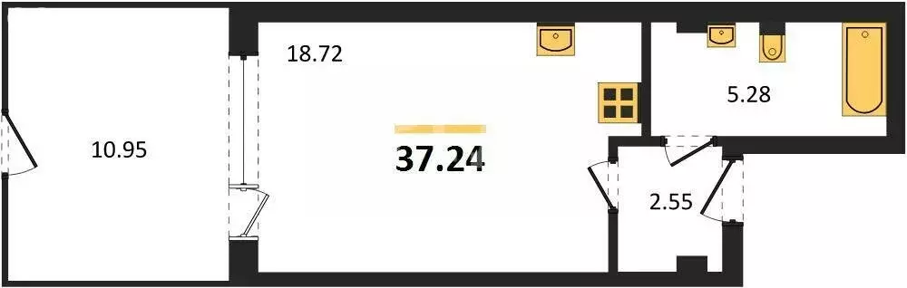 Квартира-студия: Прибрежное, Набережная улица, 64 (37.2 м) - Фото 1