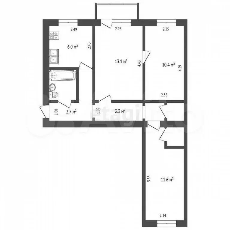 3-к. квартира, 56 м, 4/5 эт. - Фото 0