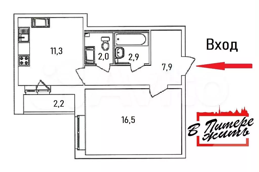 1-к. квартира, 40,6 м, 6/24 эт. - Фото 0