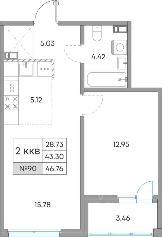 2-к кв. Карелия, Петрозаводск Александровский Завод тер.,  (46.76 м) - Фото 1
