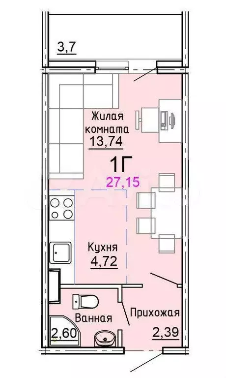 Квартира-студия, 27,2 м, 7/17 эт. - Фото 0