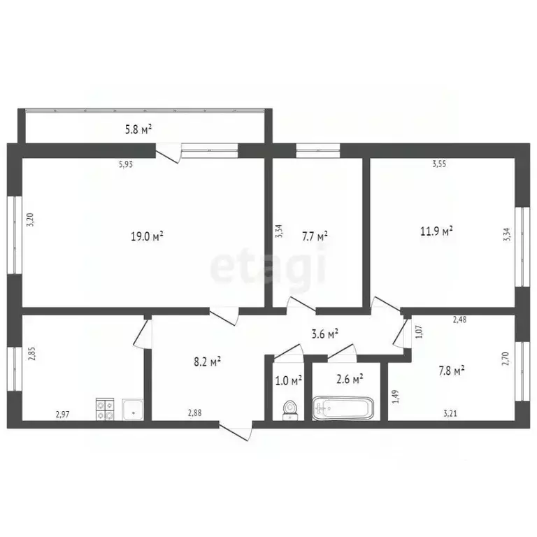 4-к кв. Томская область, Томск тракт Иркутский, 89 (70.3 м) - Фото 1