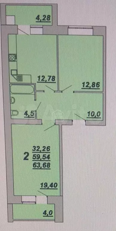 2-к. квартира, 63,7 м, 9/10 эт. - Фото 0