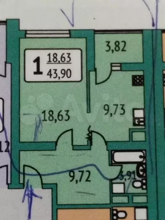1-к. квартира, 43,9 м, 18/23 эт. - Фото 0