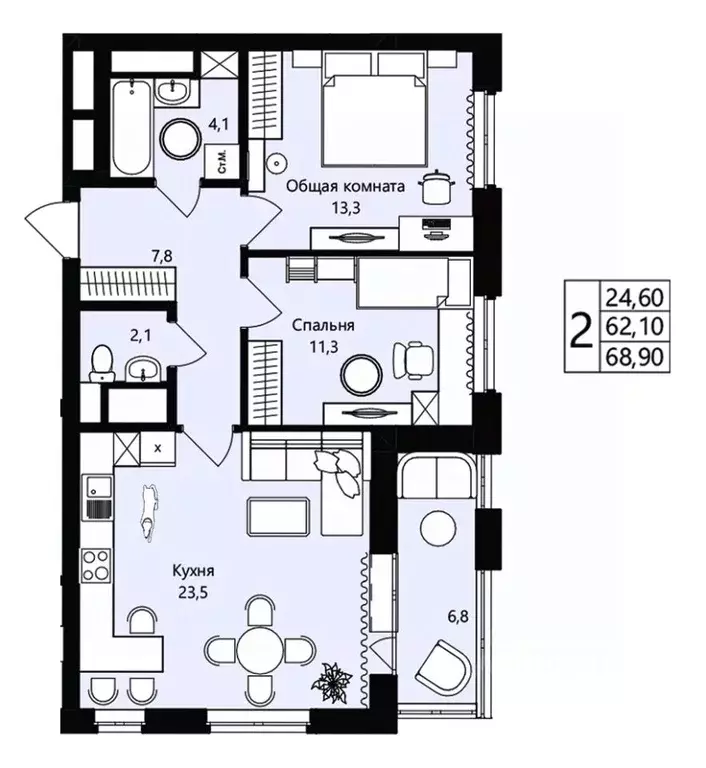2-к кв. Мордовия, Саранск Юбилейный жилрайон, 3-й мкр, Новая История ... - Фото 1