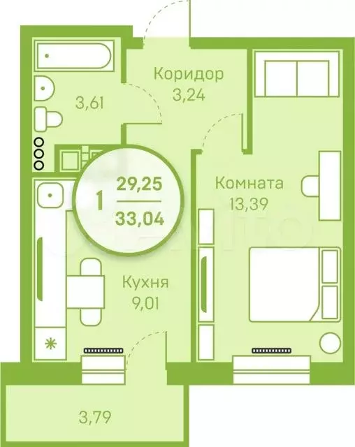 1-к. квартира, 30 м, 19/19 эт. - Фото 0