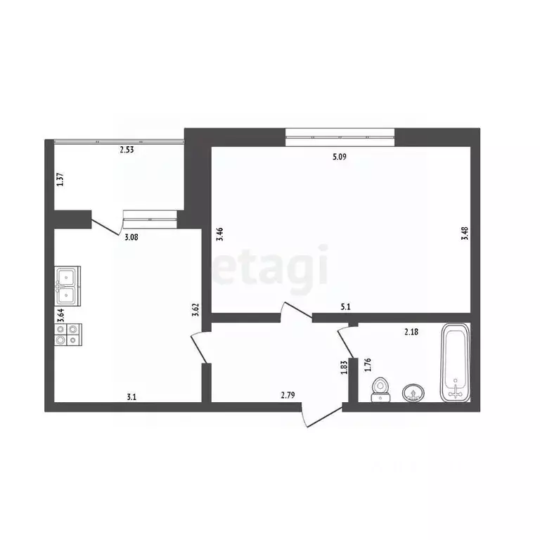 1-к кв. Башкортостан, Стерлитамак ул. Артема, 64 (37.8 м) - Фото 1