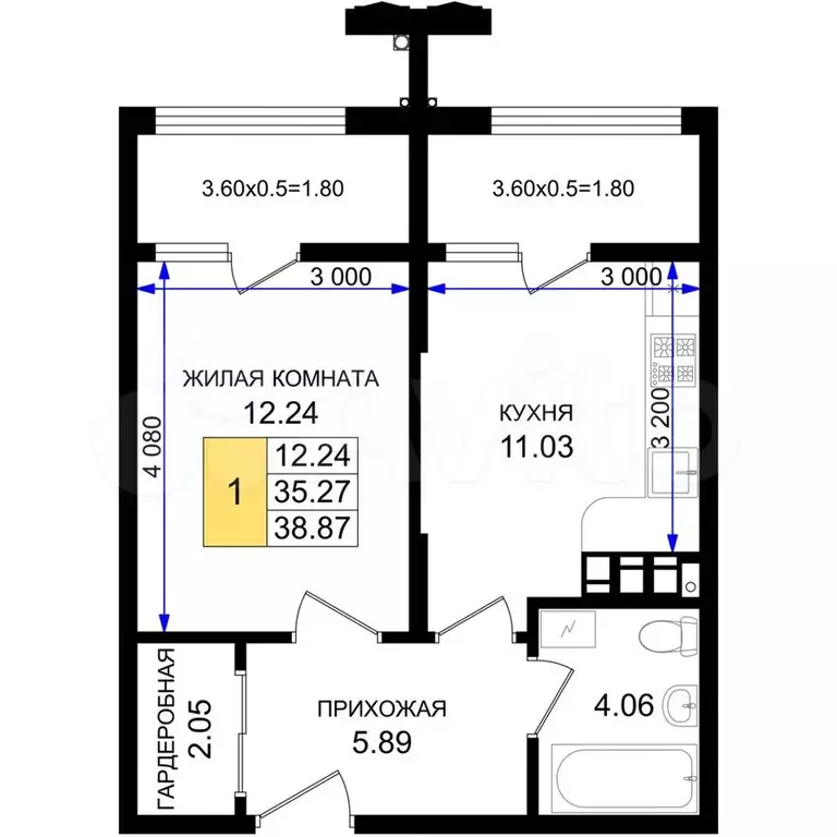 1-к. квартира, 38,9 м, 5/8 эт. - Фото 1