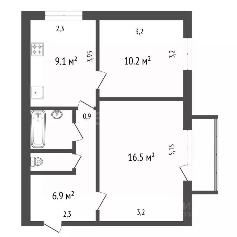2-к кв. Красноярский край, Красноярск ул. Карла Маркса, 135 (46.1 м) - Фото 1