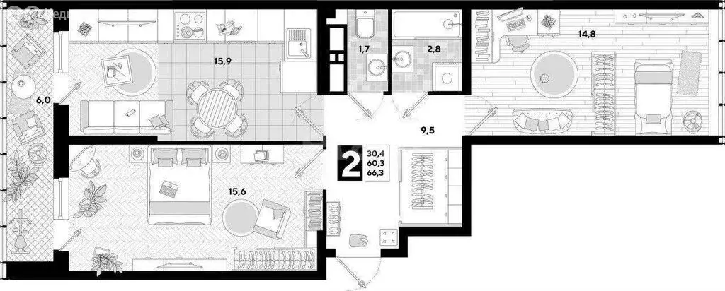 2-комнатная квартира: Краснодар, улица Ивана Беличенко, 95 (66.3 м) - Фото 0