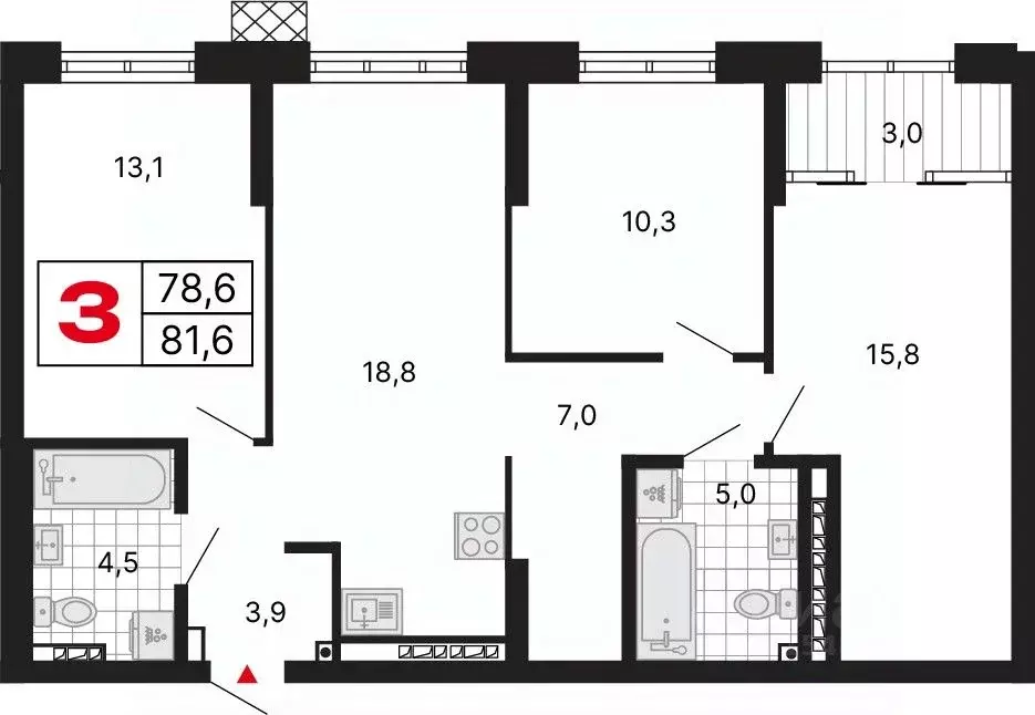 3-к кв. Свердловская область, Екатеринбург ул. Шаумяна, 11 (81.68 м) - Фото 1