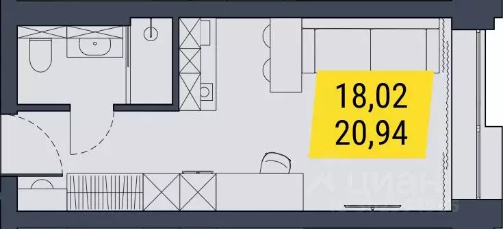 1-к кв. Новосибирская область, Новосибирск  (20.94 м) - Фото 1