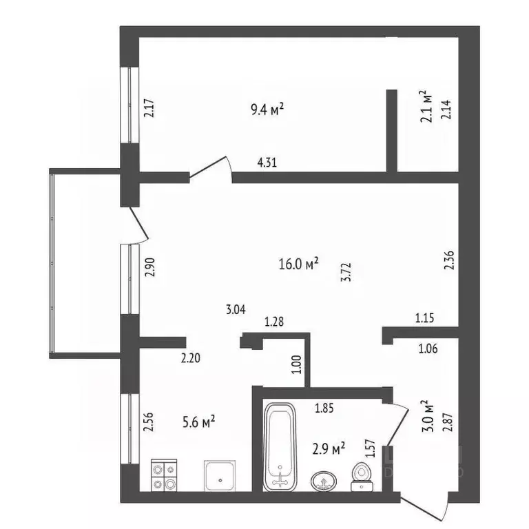 2-к кв. Тюменская область, Тюмень ул. Мельникайте, 94 (40.0 м) - Фото 2