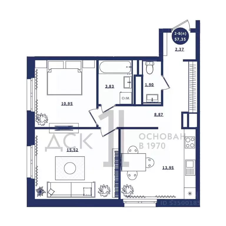2-к кв. Ханты-Мансийский АО, Сургут Высоковольтная ул., 6/2 (57.35 м) - Фото 1