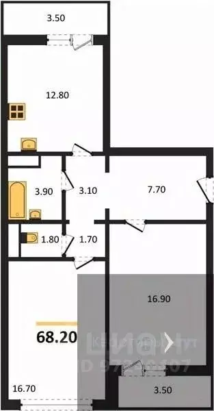 2-к кв. Воронежская область, Воронеж ул. Пескова, 8 (68.2 м) - Фото 0