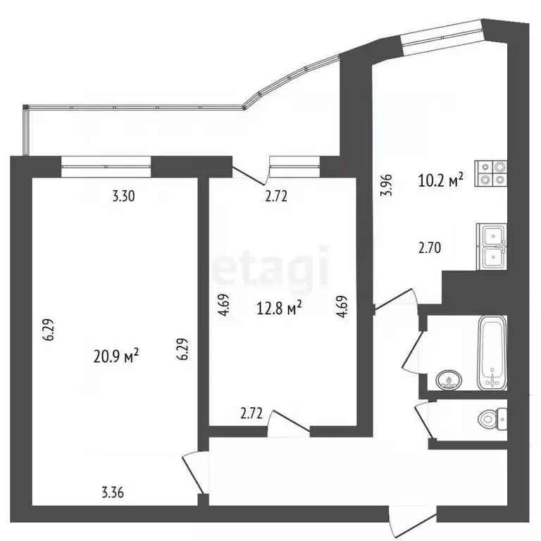 2-к кв. Белгородская область, Белгород Почтовая ул., 52 (57.9 м) - Фото 2