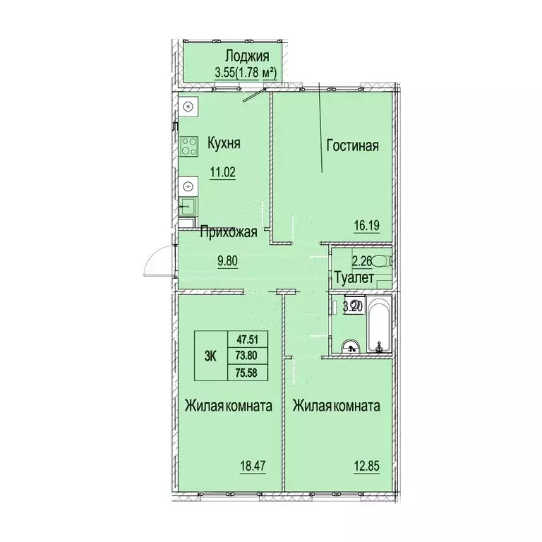 3-комнатная квартира: Нижний Новгород, Вязниковская улица, 41 (75.58 ... - Фото 0