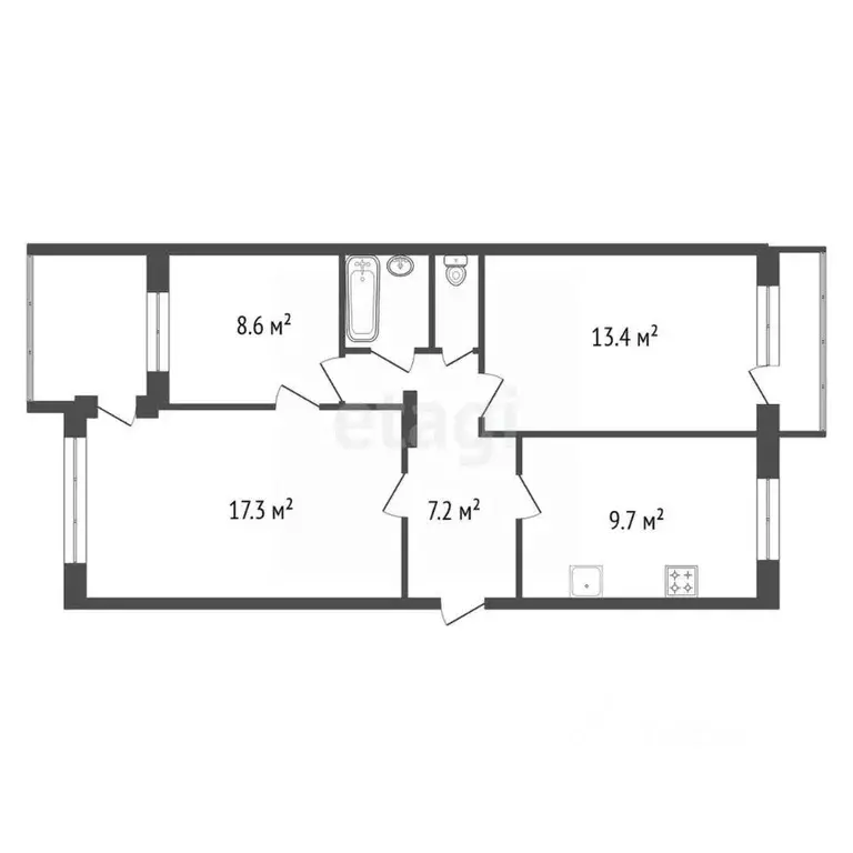 3-к кв. Красноярский край, Красноярск просп. Металлургов, 1Д (59.5 м) - Фото 1