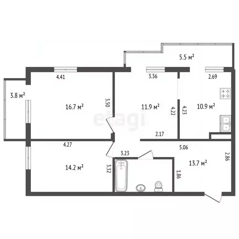 3-к кв. Санкт-Петербург Киевская ул., 3 (72.1 м) - Фото 2
