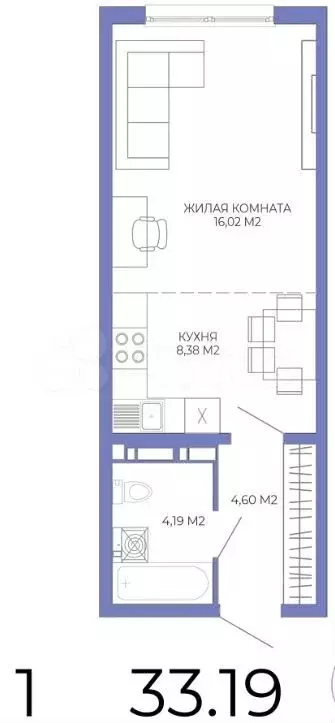 Квартира-студия, 33 м, 15/17 эт. - Фото 0